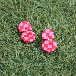 Pendientes Eclipse cuadritos rosa y rojo