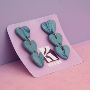 Pendientes Triple Corazón Marmolado azul