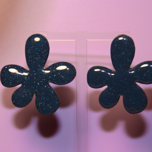 Pendientes Flower Power Azul Noche Glitter