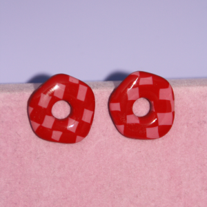 Pendientes Donetes Cuadros Rosa Y rojo