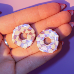Pendientes Donetes Cuadros Morados