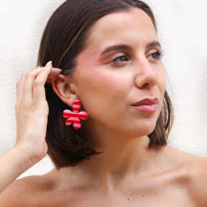 Pendientes Flower Power Rayas Rosa y Rojo